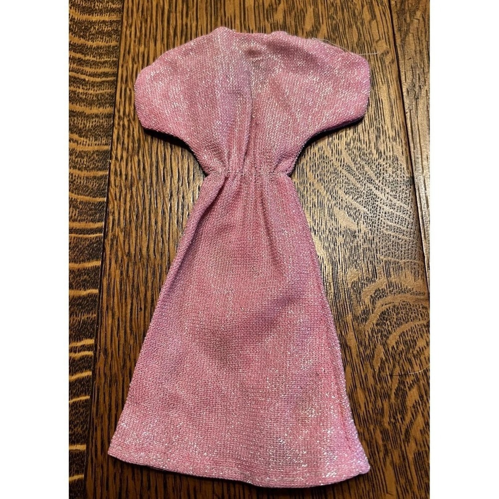 Vintage Barbie Pink Metallic Shimmer Knit Dress Sparkle Disco 70s 80s